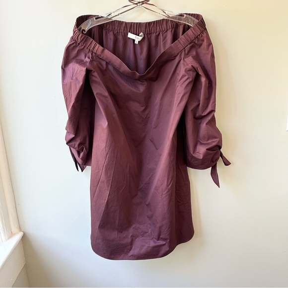 Tibi off shoulder plum tie sleeve chambray cotton mini dress - Picture 3 of 13